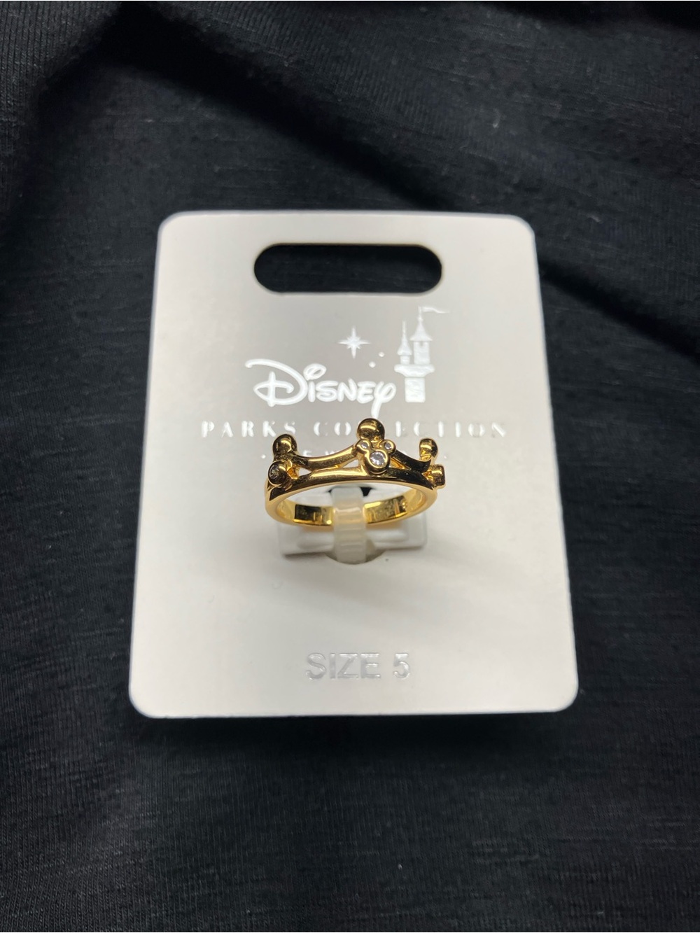 Disney Gold Crown Ring with Clear Stone Accents
